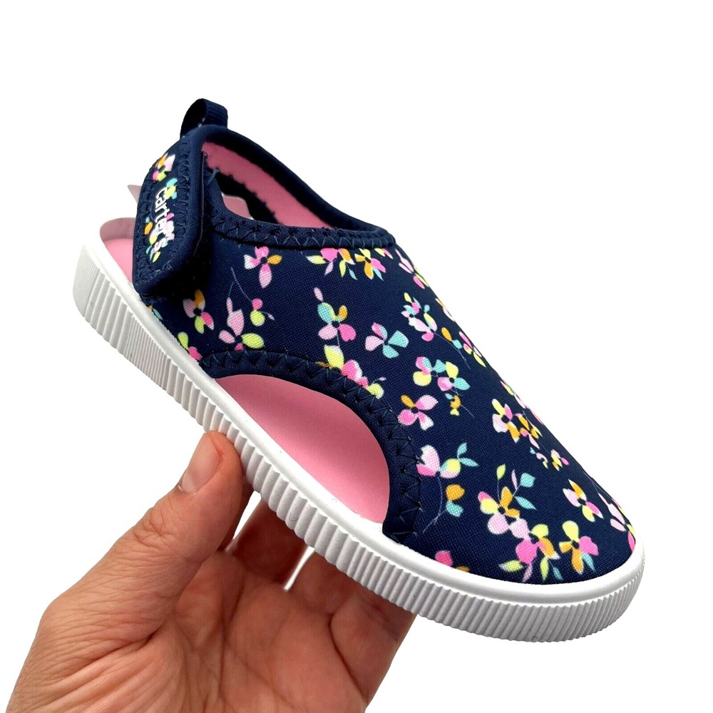 Carters Toddler Girls Closed Toe Sandals Size 8 Navy Pink Floral Print Slip-on